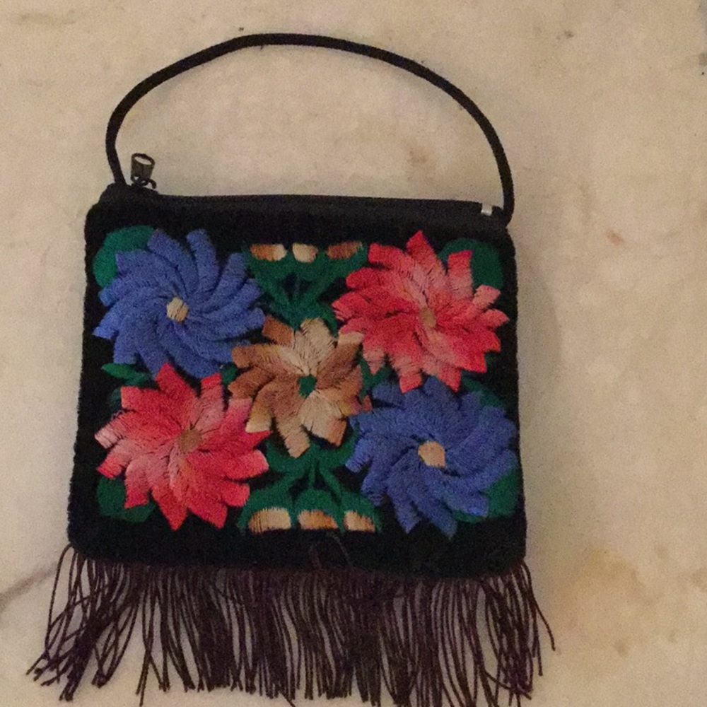 Black with flower embroidery on front